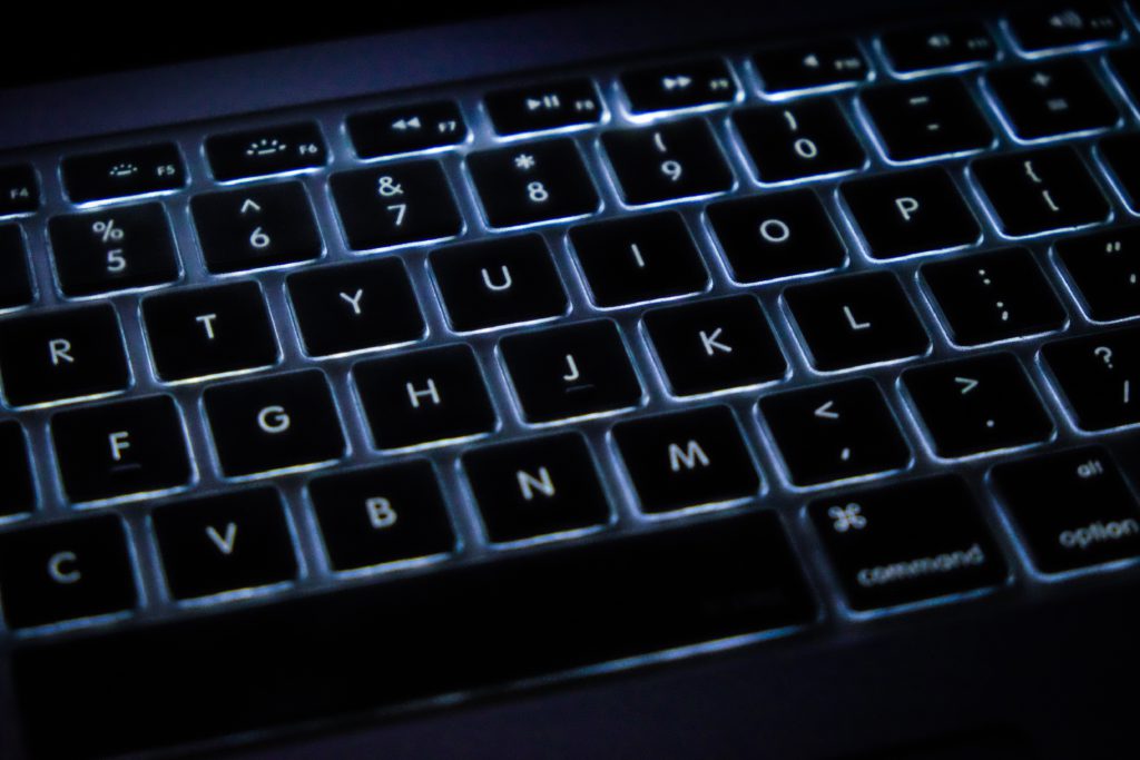 Photo of a backlit keyboard.