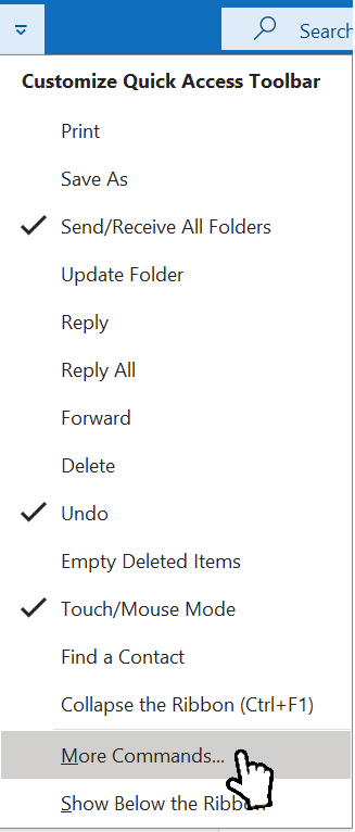 Screenshot: Quick Access Toolbar > More Commands...